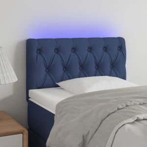 Cabeceira de cama c/ luzes LED tecido 80x7x78/88 cm azul