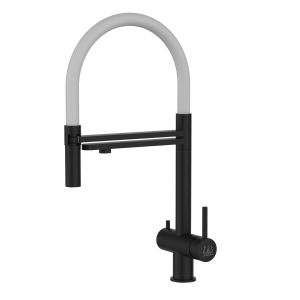 Grifo de cocina 3 vías acero inox ducha 2 chorros amovible, negro / blanco