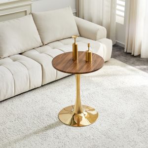 Mesa auxiliar redonda dourada nogal 72x60x60cm