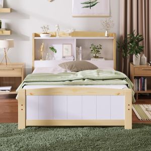 Cama infantil 90x200 cm madeira maciça,colchão incluído,natural branco