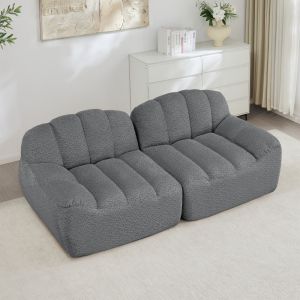 Sofá modular 2 lugares em fleece granulado cinzento sem montagem