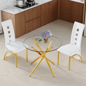 Conjunto mesa e cadeiras redonda vidro temperado branco 2 lugares