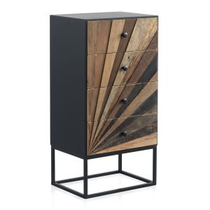 Cômoda de madeira com 4 gavetas e base de metal, 48x35x95cm