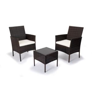 Conjunto de mesa + 2 poltronas em rattan pe. Móveis de jardim e terraço,