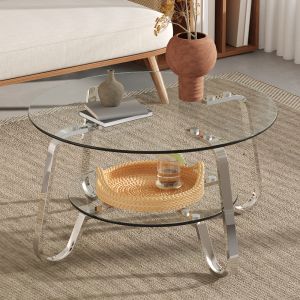 Mesa de centro redonda metal prata