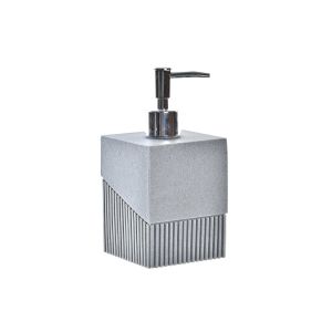 Dispensador de sabão em resina e PP na cor cinza, 8,5 x 8,5 x 17,3 cm