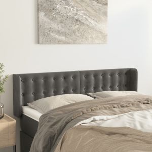 Cabeceira de cama c/ abas veludo 147x16x78/88cm cinzento-escuro ptob3530