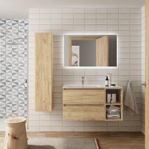 Móvel bequia 100cm armário lateral direito carvalho + lavatório