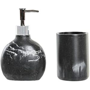 Conjunto de banheiro 2 peças em resina plástica 11x6x17 mármore preto