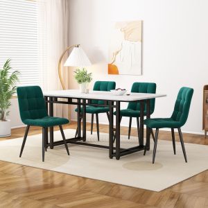 Conjunto mesa de jantar 120x70 cm com 4 cadeiras veludo verde escuro