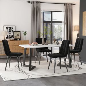 Conjunto mesa de jantar retangular com 4 cadeiras veludo preto