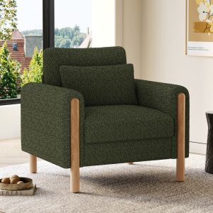 Poltrona em tecido teddy verde com almofada espessa 1 lugar