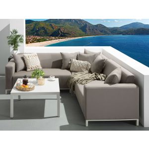 Sofá de jardim de canto com mesa 5 lugares belize creme à esquerda