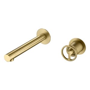 Misturador monocomando de encastre para lavatório ouro escovado em aço e la
