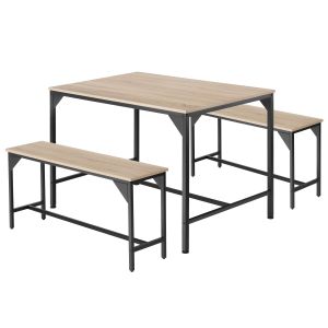 Juego de cadeiras e mesa de comedor de estilo industrial madeira clara
