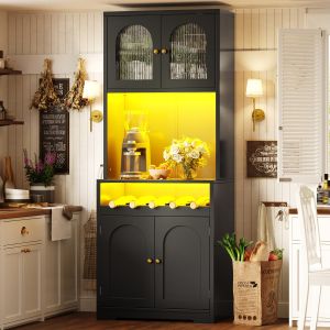 Armário buffet preto com vitrina curva LED app 180x70x38,3cm