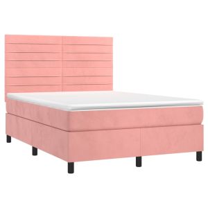 vidaXL cama box spring con colchón terciopelo rosa 140x190 cm