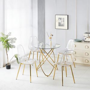 Conjunto de jantar 5 peças em veludo dourado com pernas metálicas