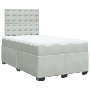 vidaXL cama box spring con colchón terciopelo gris claro 120x200 cm