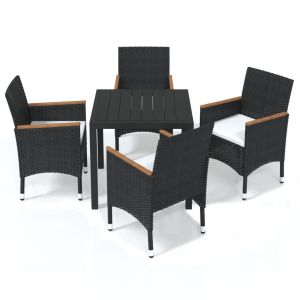 vidaXL juego muebles jardín 5 pzas con cojines ratán sintético negro
