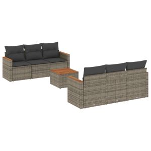 vidaXL set de sofás de jardín 7 piezas con cojines ratán pe gris