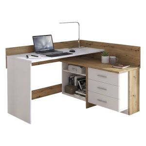 Escrivaninha elsa, 3 gavetas, em madeira branco 130x112x82h cm