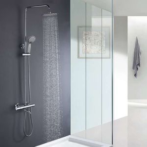 Kibath coluna chuveiro termostática com bica quadrada de 85-115cm em cromo