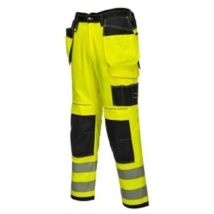 Calça de alta visibilidade portwest vision com vários bolsos - amarelo