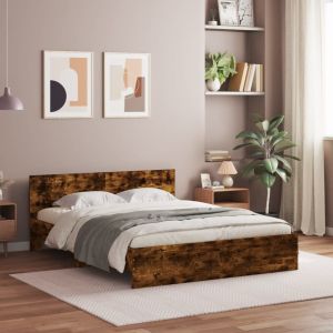 Cama c/ cabeceira/luzes LED 160x200cm carvalho fumado seaw7812