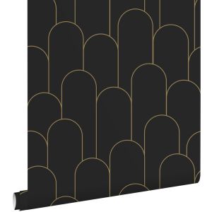 Estahome papel de parede motivo art deco pretoedourado 50 x 900 cm