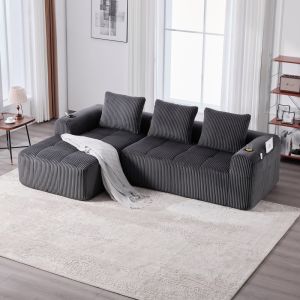 Sofá modular compacto bombazina cinzento escuro porta-copos 3 almofadas