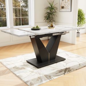 Mesa de jantar extensível branco e preto 75x99x75cm