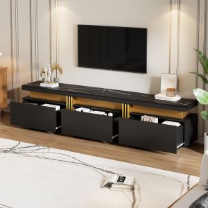Móvel de tv com 3 gavetas mármore preto 42x200x40cm
