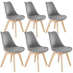 6 cadeiras de sala de jantar, acolchoado, ergonómicas e estables, cinzento