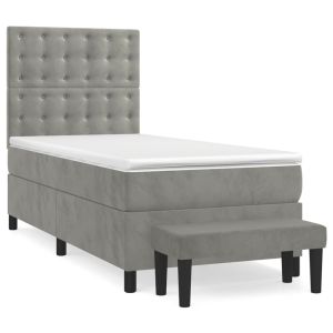 vidaXL cama box spring con colchón terciopelo gris claro 90x190 cm