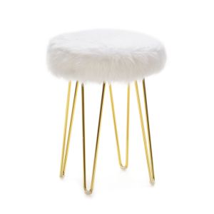 Banqueta 35x35x48 em metal dourado e tecido branco.