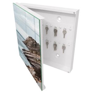 Caixa para chaves de vidro 30x30x5 paisagem litorânea, abertura à esquerda