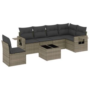 vidaXL set de sofás de jardín 7 piezas con cojines ratán pe gris