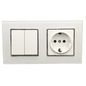 Interruptor duplo+ 16a plug com frame de vidro temperado branco