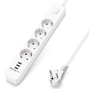 Aigostar régua extensor de 4 tomadas, cabo de 5m, interruptor 3 usb