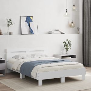 Cama com cabeceira e luzes LED 135x190 cm branco seaw7714