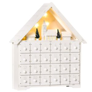 Calendário de advento 39x9x42cm mdf color blanco Homcom, casa - natal