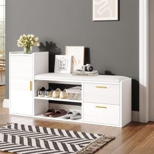 Sapateira com banco 2 gavetas 1 porta branco 68x128x30cm