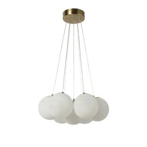 Candeeiro suspenso dourado com 7 globos de vidro d15 cm e14
