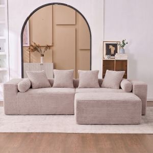 Sofá modular em l chaise longue beige em espuma e molas