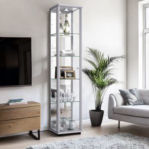 K-möbel vitrine cristal em prata (176x37x33 cm) com espelho e LED