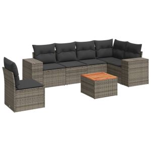 vidaXL set de sofás de jardín 7 piezas con cojines ratán pe gris