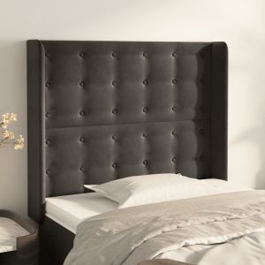 Cabeceira cama c/ abas veludo 103x16x118/128 cm cinzento-escuro ptob4962