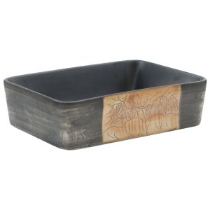 Lavatório retangular 46x35,5x13 cm cerâmica preto e castanho