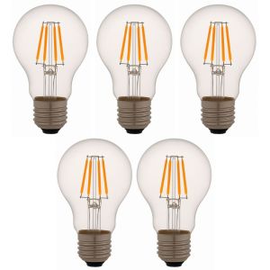 Pack x5 lâmpada LED a60 E27 filamento 6w 650lm. Luz quente 2700k